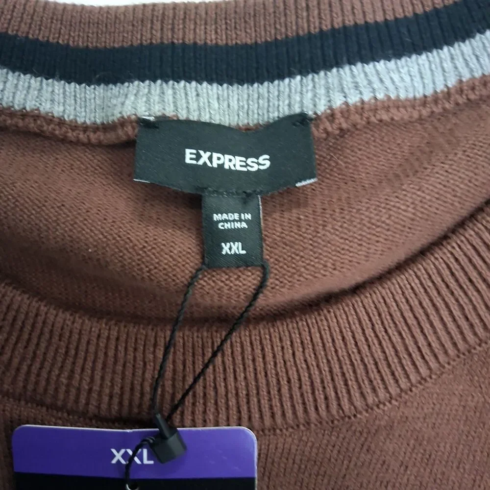 Express Brown Cotton Blend Business Casual Crewneck Sweater Lightweight Size 2XL